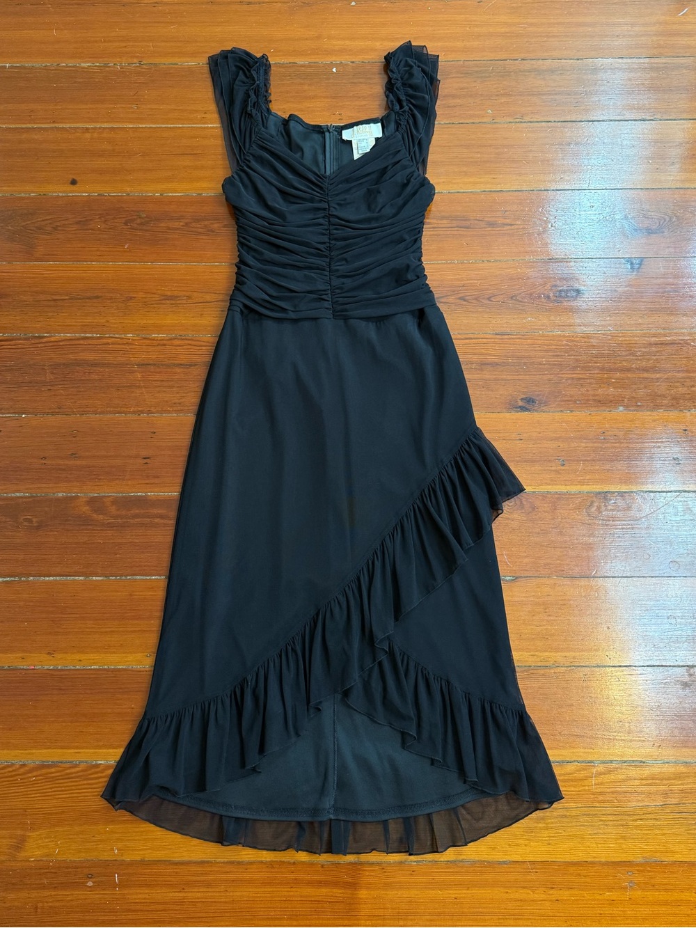 Vintage Y2K J. Ribkoff Couture Ruched Black Goth Glam Ruffle Dress Sz 8 🧡🍄